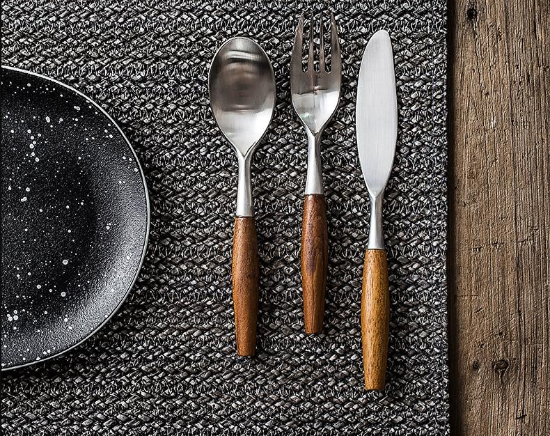 stainless steel with wood handle flatware