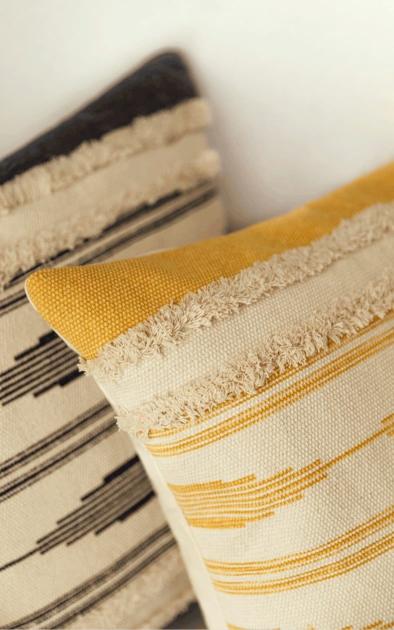 Boho Morroccan Woven Pillow Cover 18x18 inch 12x20 inch black Ivory Yellow