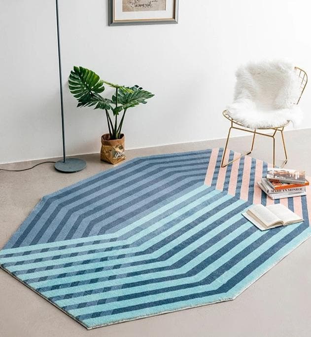 Modern Geometric Pattern Rug in Pastel Colors Blue Pink Aqua