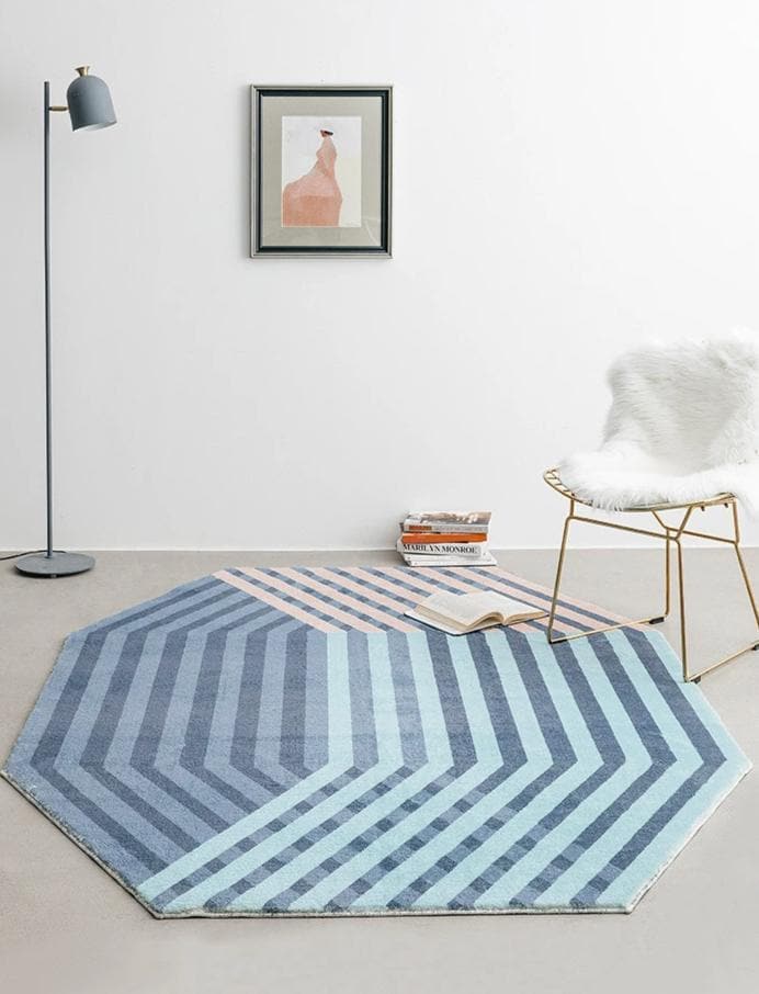 Modern Geometric Pattern Rug in Pastel Colors Blue Pink Aqua