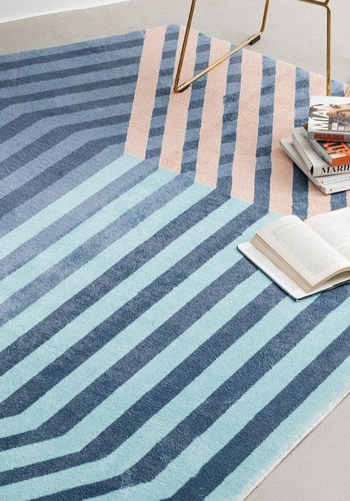 Modern Geometric Pattern Rug in Pastel Colors Blue Pink Aqua