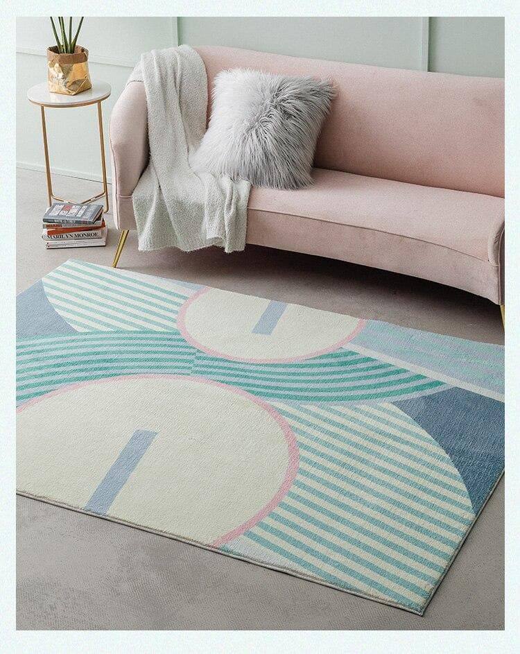 Modern Geometric Pattern Rug in Pastel Colors Blue Pink Aqua