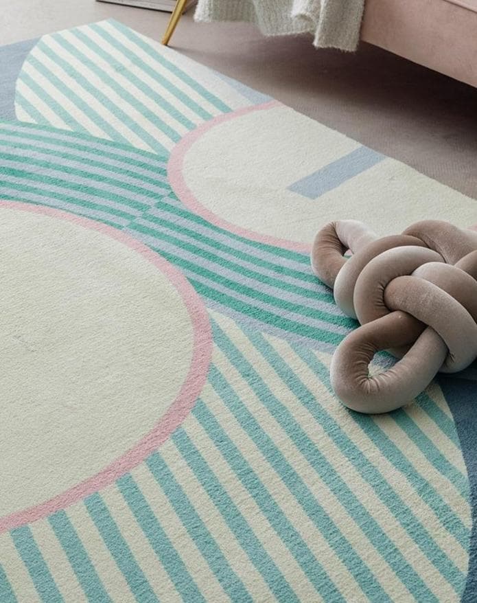 Modern Geometric Pattern Rug in Pastel Colors Blue Pink Aqua