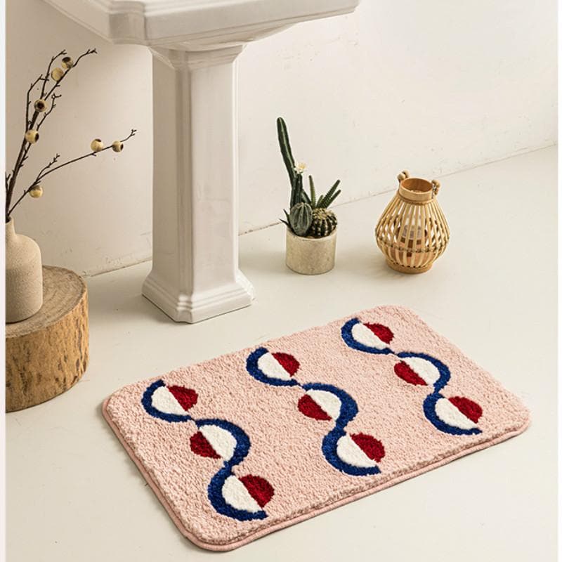 bath mat geometric soft blush blue red