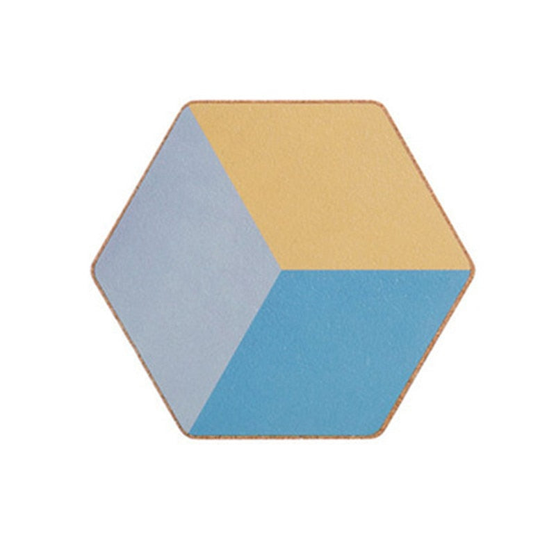 hexagon wooden cork colorful nonslip table coaster