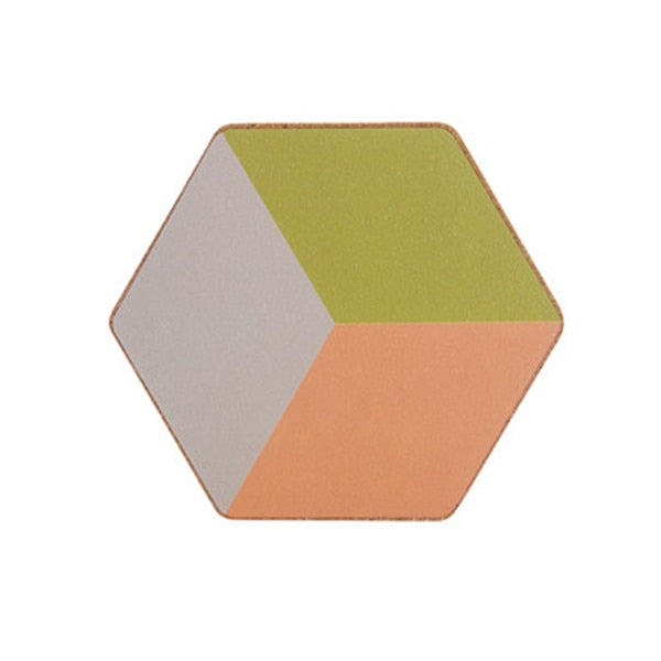 hexagon wooden cork colorful nonslip table coaster