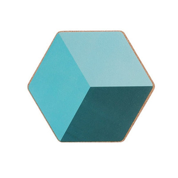 hexagon wooden cork colorful nonslip table coaster