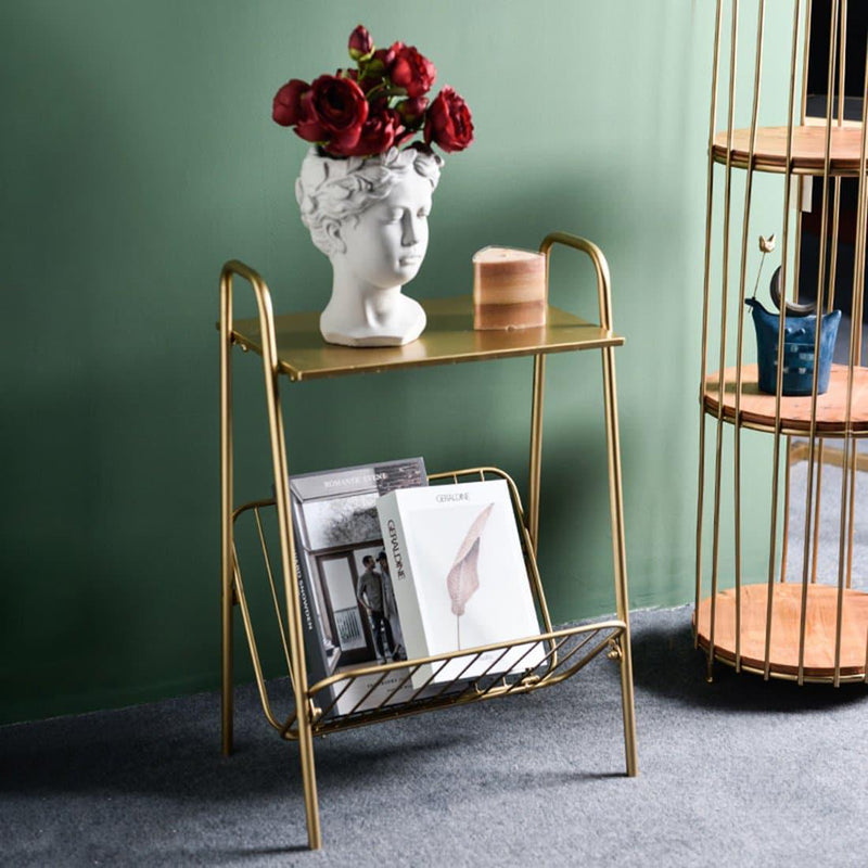 brass tone two level storage side table