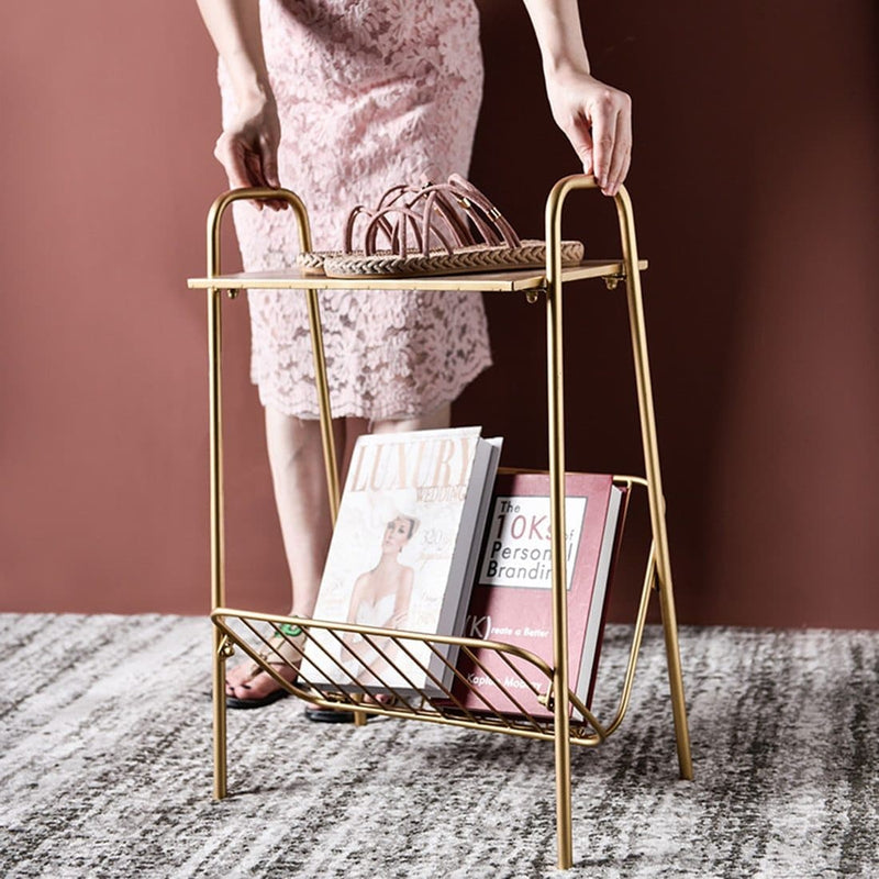 brass tone two level storage side table