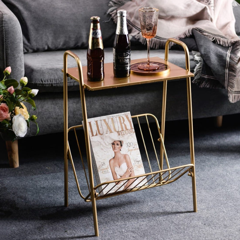 brass tone two level storage side table