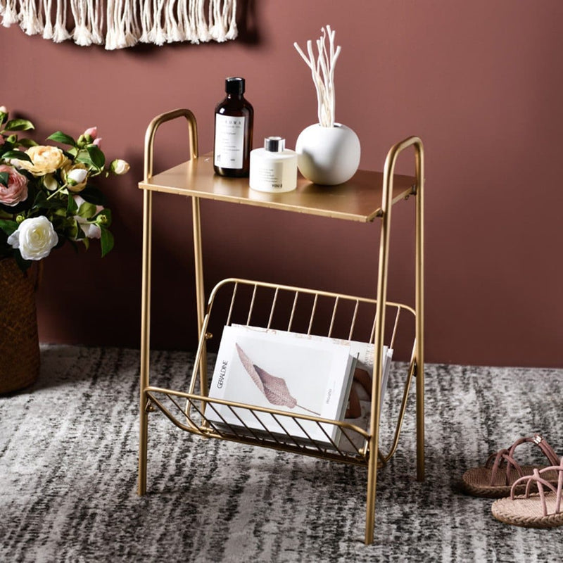 brass tone two level storage side table