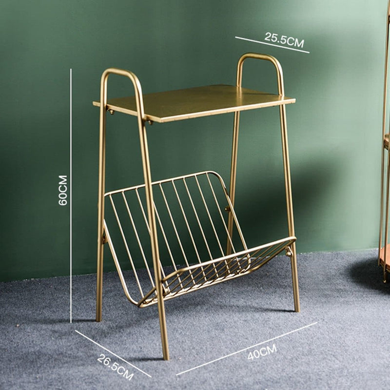 brass tone two level storage side table