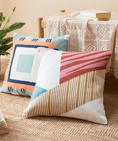 square embroidered abstract pattern colorful cushion cover