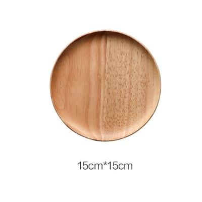 round rubberwood natural brown tray plate