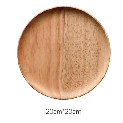 round rubberwood natural brown tray plate