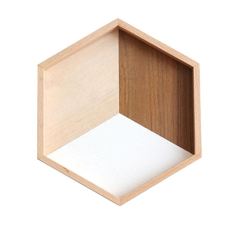 Hexagonal natural wood and white tray