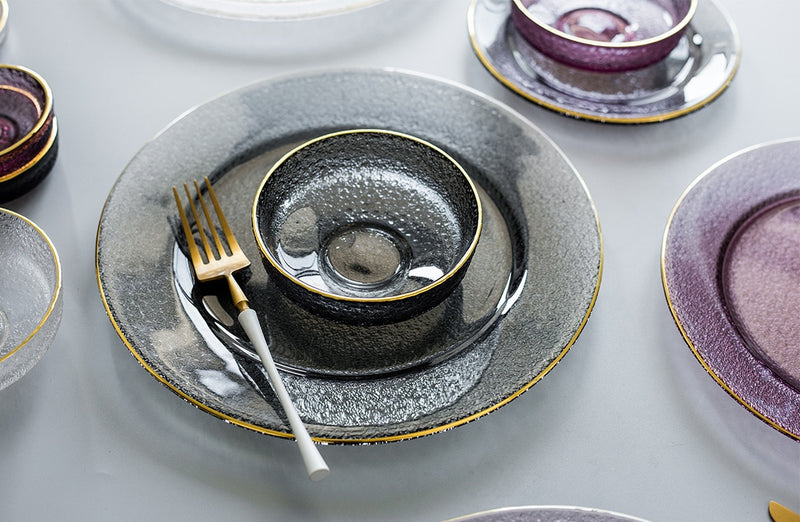 Glass plates and bowl with Gold Trim