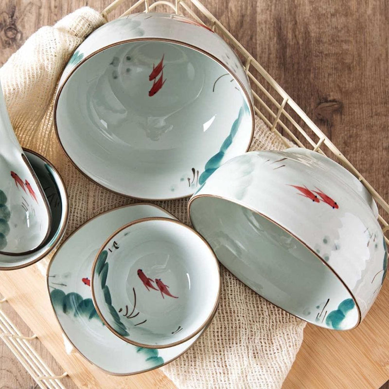 Painted Japanese Porcelain Dinnerware with Gold Trim