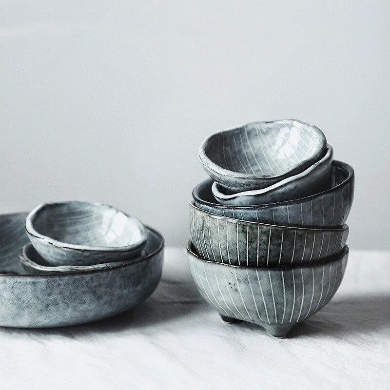 Japanese Porcelain Bowls for Modern Kitchen and Home Decor blue gray