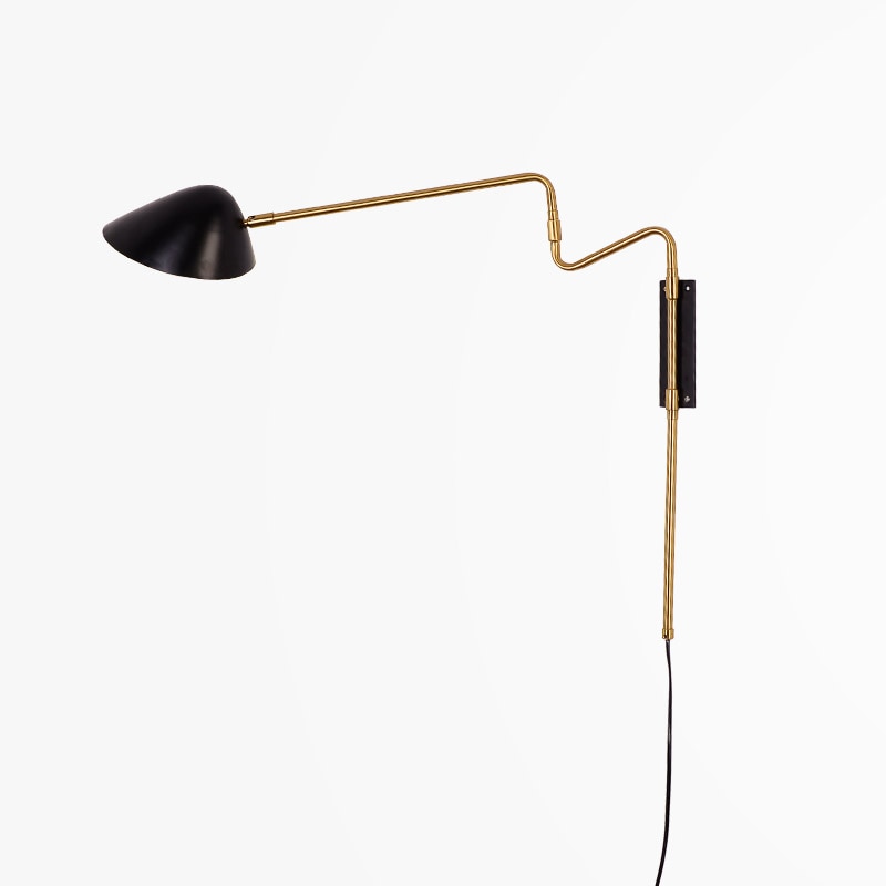 rotatable metal brass black shade wall lamp with plug