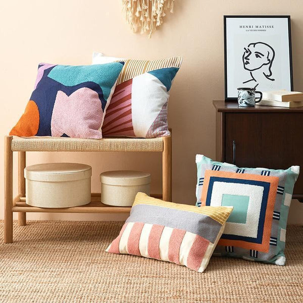 square embroidered abstract pattern colorful cushion cover