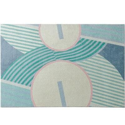 Modern Geometric Pattern Rug in Pastel Colors Blue Pink Aqua