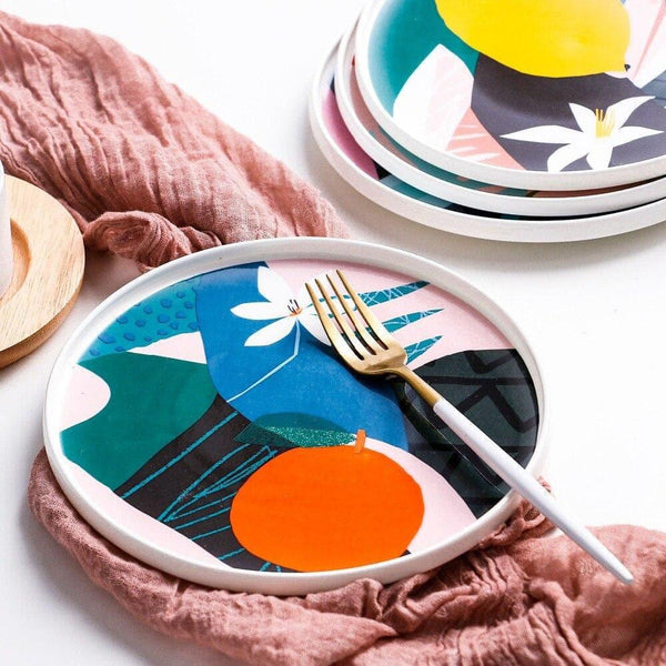 9" Colorful Painted Ceramic Plates for Home decor and Kitchen