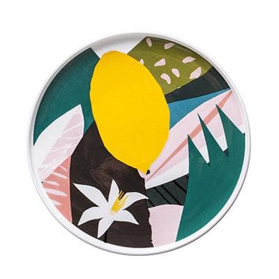 9" Colorful Painted Ceramic Plates for Home decor and Kitchen Bird Yellow Green Leaf