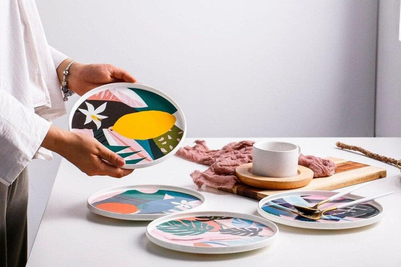 9" Colorful Painted Ceramic Plates for Home decor and Kitchen