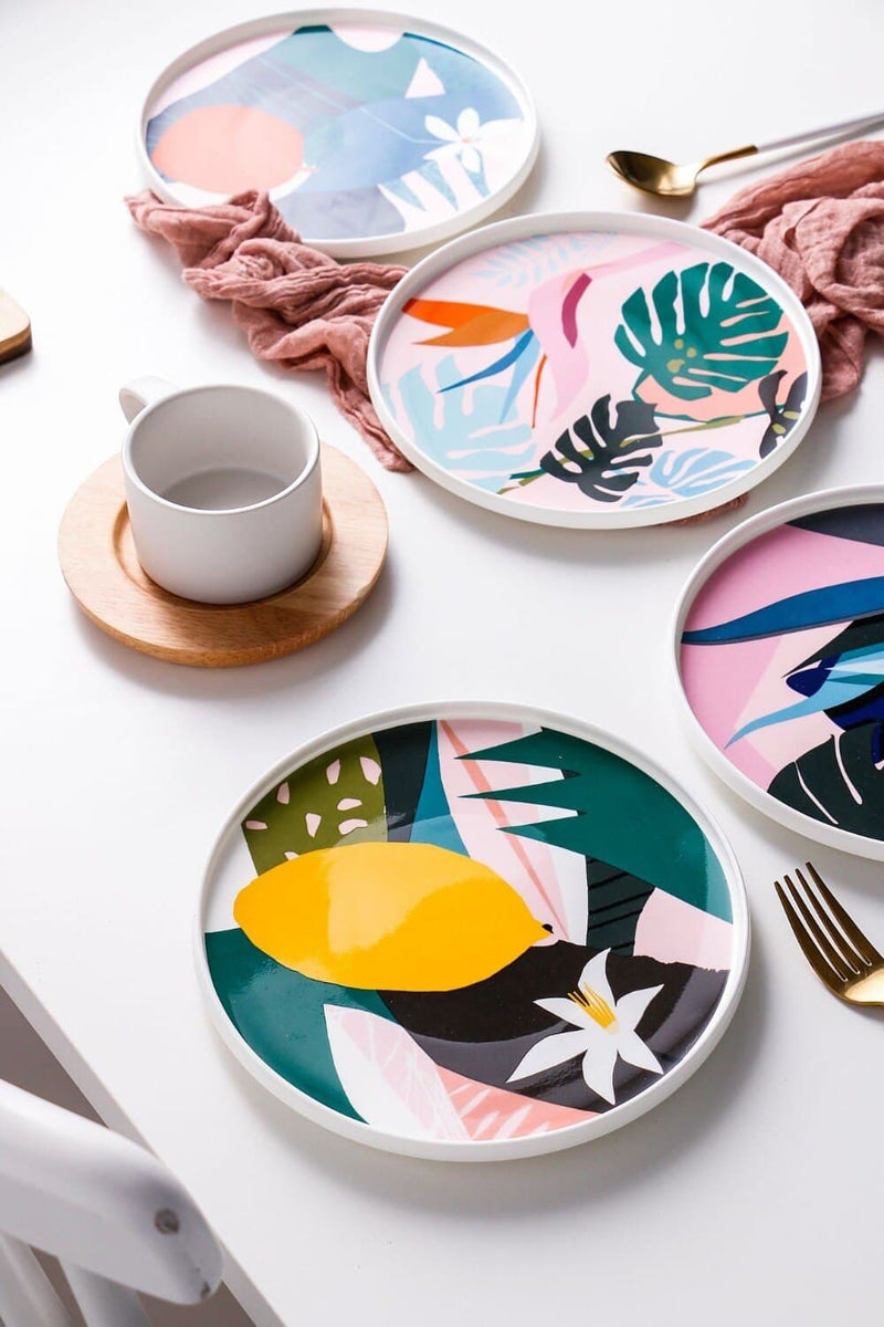 9" Colorful Painted Ceramic Plates for Home decor and Kitchen