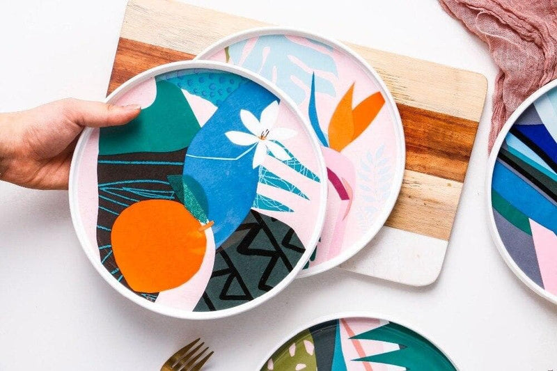 9" Colorful Painted Ceramic Plates for Home decor and Kitchen leafs flower