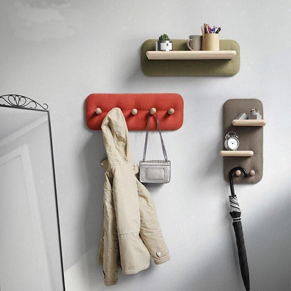 Wall Hanging Organizer knobs and Hooks with Fabric and Wood Linen 