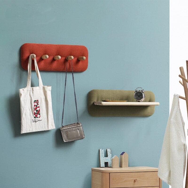 Wall Hanging Organizer knobs and Hooks with Fabric and Wood Linen 