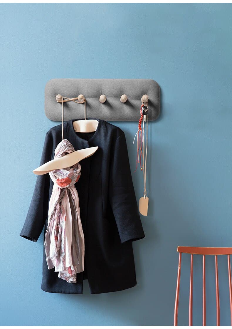 Wall Hanging Organizer knobs and Hooks with Fabric and Wood Linen 