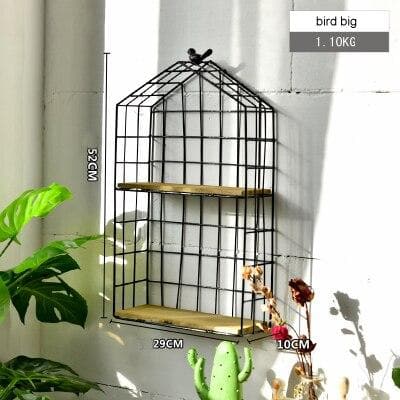 Black Metal and Wood Shelf with Geometric Patterns Bird cage large