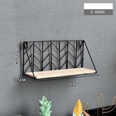 Black Metal and Wood Shelf with Geometric Patterns 