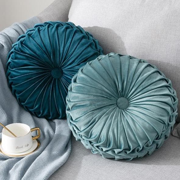 round Velvet cover with a pleated design floor cushion cover