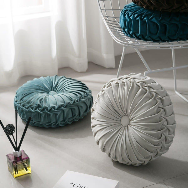 round Velvet cover with a pleated design floor cushion cover