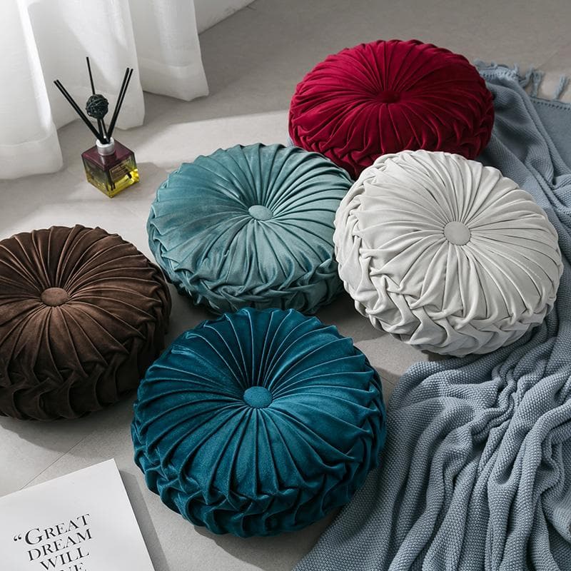 round Velvet cover with a pleated design floor cushion cover