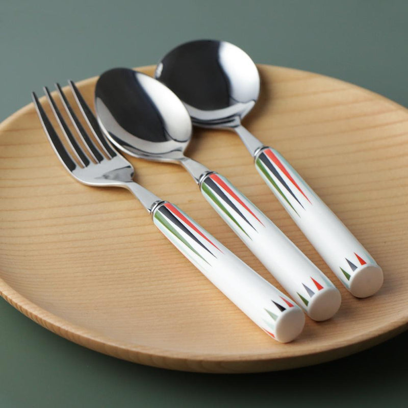 Painted Ceramic and Silver Stainless Steel 3 PC Fork and spoon Set