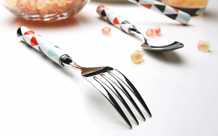 Painted Ceramic and Silver Stainless Steel  4PC Flatware Set