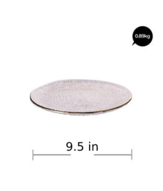 round textured hammered glass plate with gold trimming