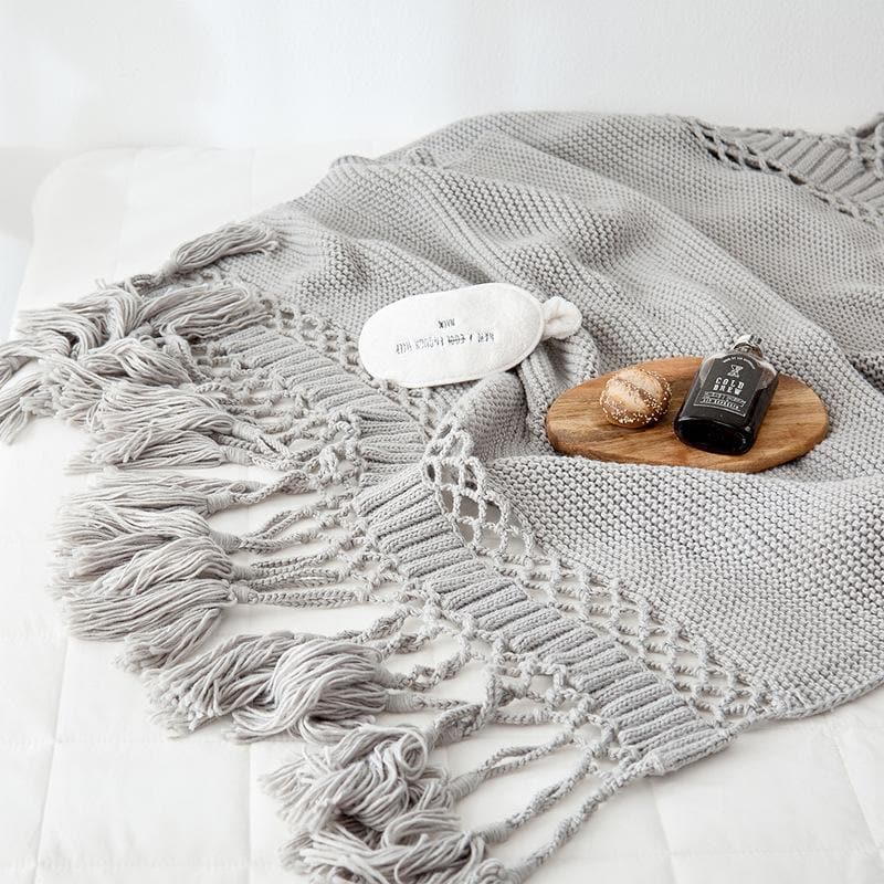 rectangle polyester crochet knit grey blanket