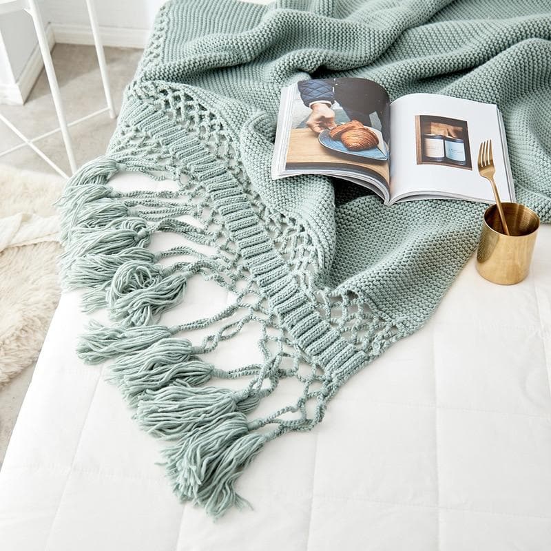 rectangle polyester crochet knit blue blanket