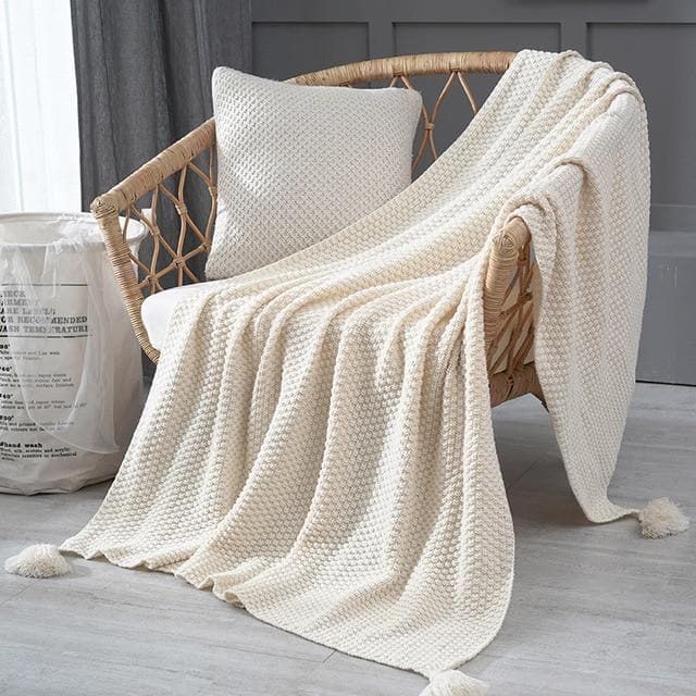 rectangle polyester crochet knit beige blanket