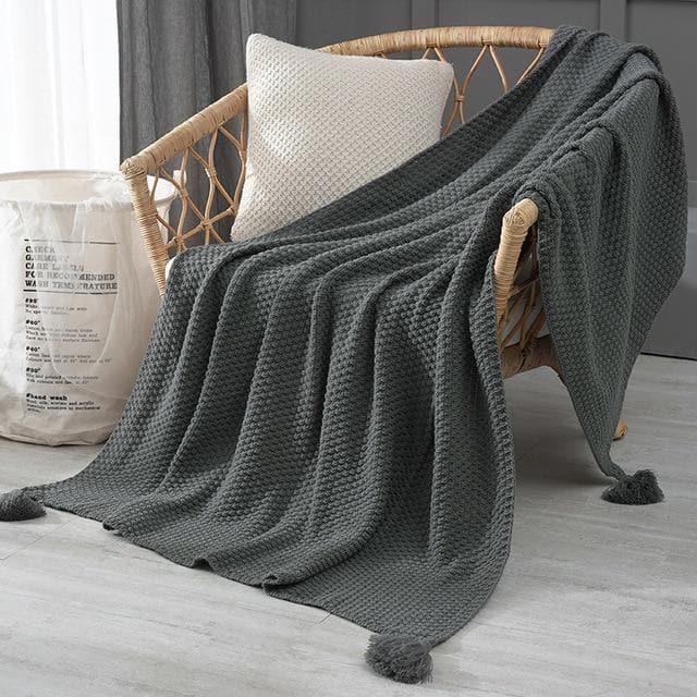 rectangle polyester crochet knit dark grey blanket