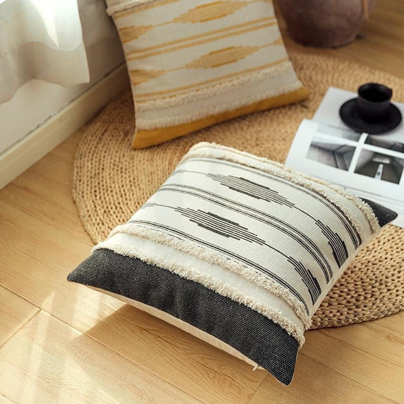 Boho Morroccan Woven Pillow Cover 18x18 inch 12x20 inch black Ivory Yellow