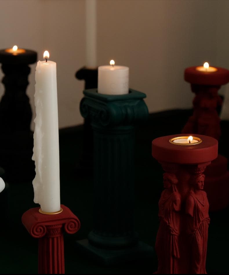 Roman Venus Column Ceramic Candle Holders in White Black Green and Red