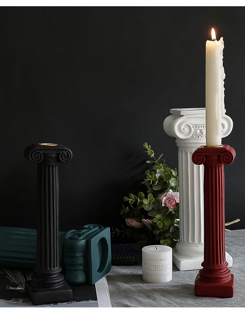 Roman Venus Column Ceramic Candle Holders in White Black Green and Red