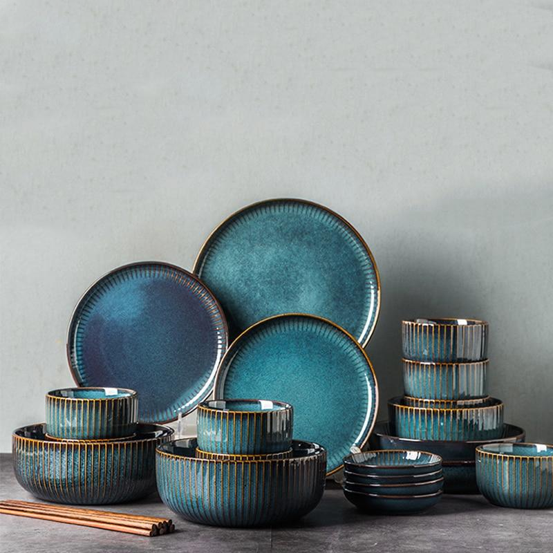 River Blue Ceramic Porcelain Dinnerware Set